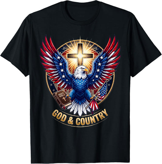 Patriotic Christian Eagle USA Faith God & Country America T-Shirt - T-Shirt | Black