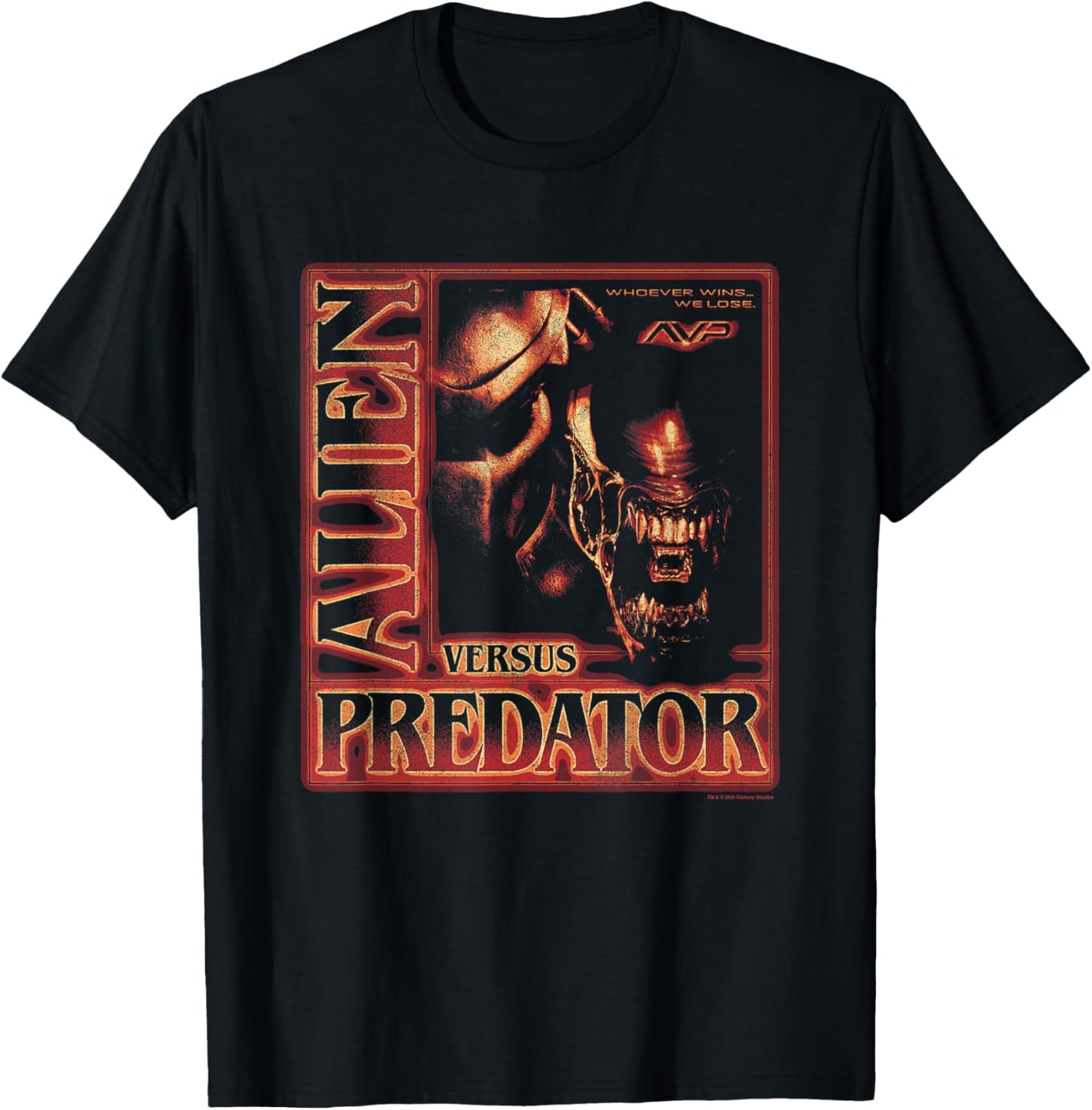 Alien Vs Predator Whoever Wins We Lose Vintage Chest Poster T-Shirt - T-Shirt | Black