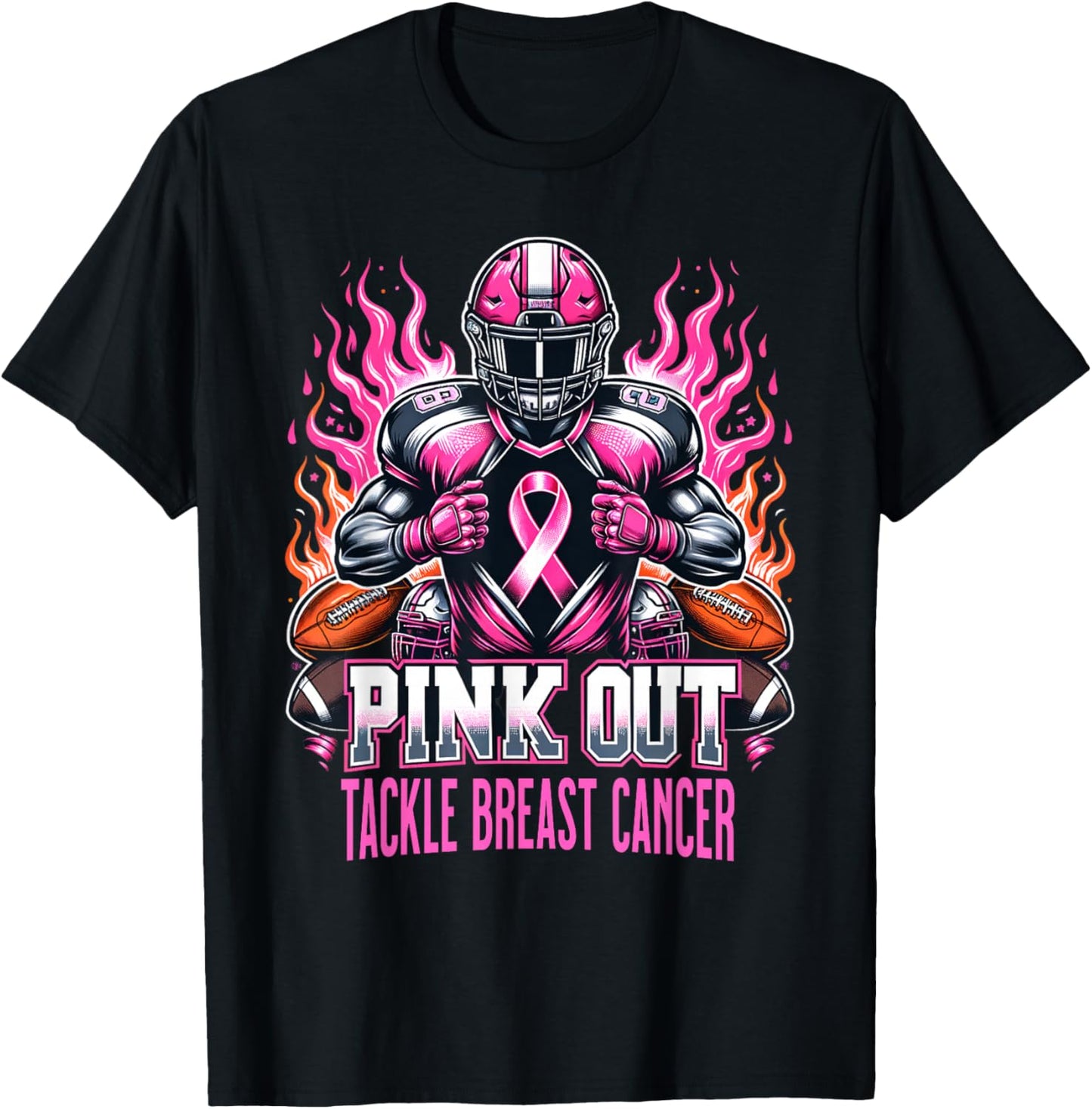 Pink Out Tackle Breast Cancer Awareness American Football T-Shirt - T-Shirt | Black