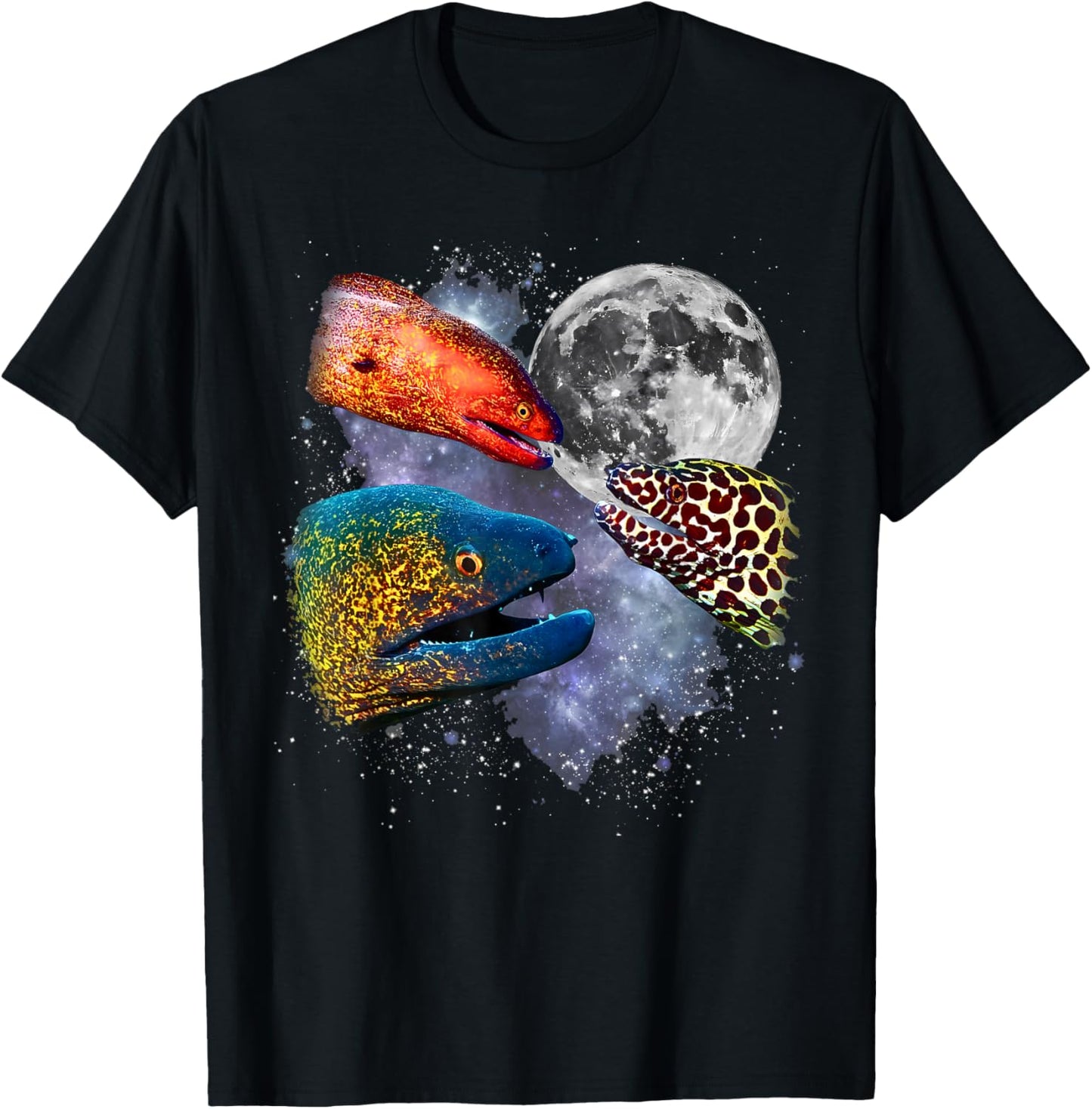 3 Moray EEL Howling at Moon Funny Weird Curse T-Shirt - T-Shirt | Black