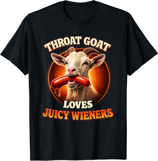 Funny Goat Swallows Juicy Wieners Inappropriate Adult Meme T-Shirt - T-Shirt | Black