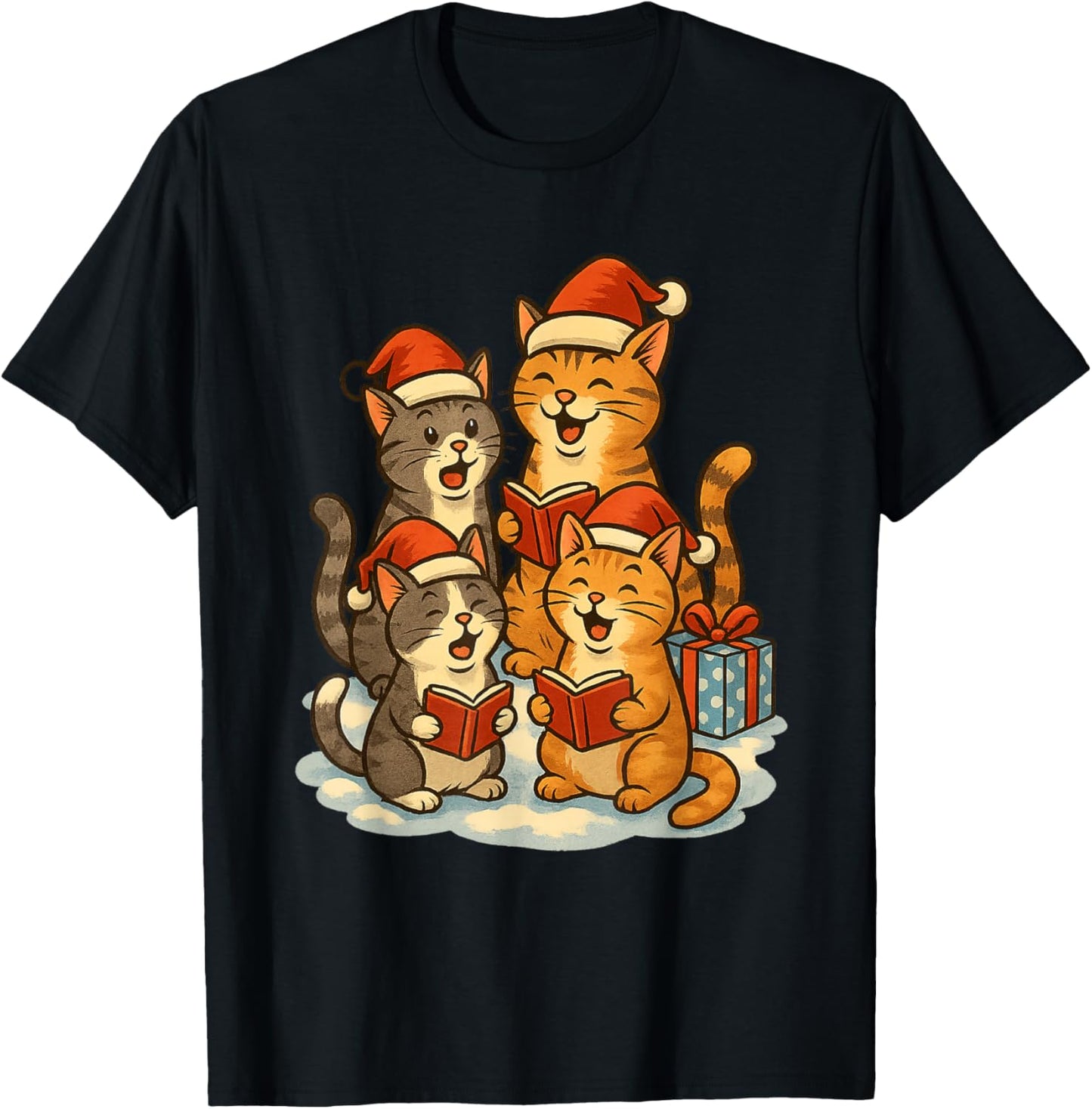 Cats Reading Books Christmas Tree T-Shirt - T-Shirt | Black