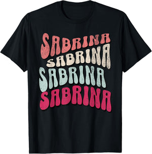 Girl Retro Sabrina First Name Groovy Beach T T-Shirt - T-Shirt | Black