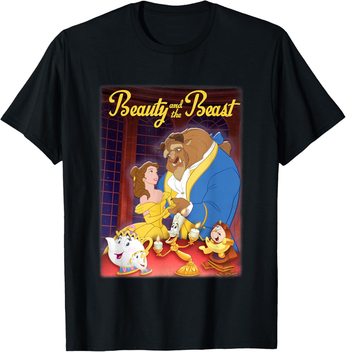 Disney Beauty and The Beast Distressed Movie Poster T-Shirt - T-Shirt | Black