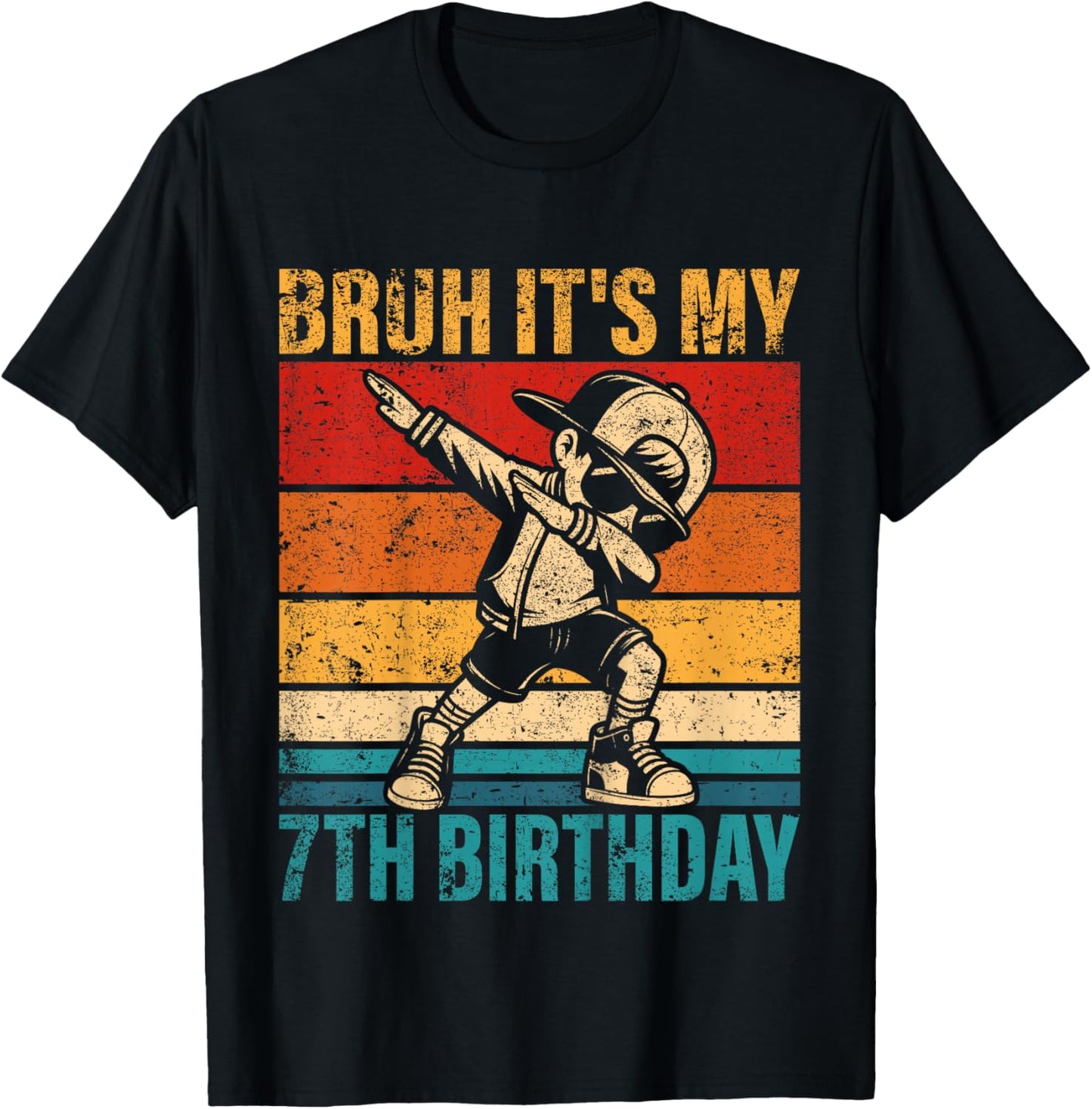Kids 7 Year Old Birthday Dabbing Boy Bruh It's My 7th Birthday T-Shirt - T-Shirt | Black