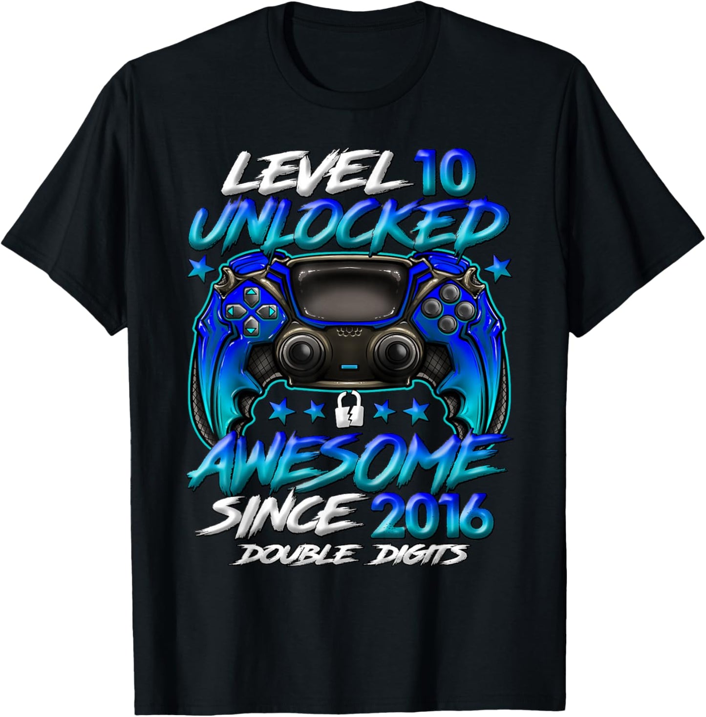 Official Double Digits Level 10 Unlocked 10th Birthday Boy T-Shirt - T-Shirt | Black
