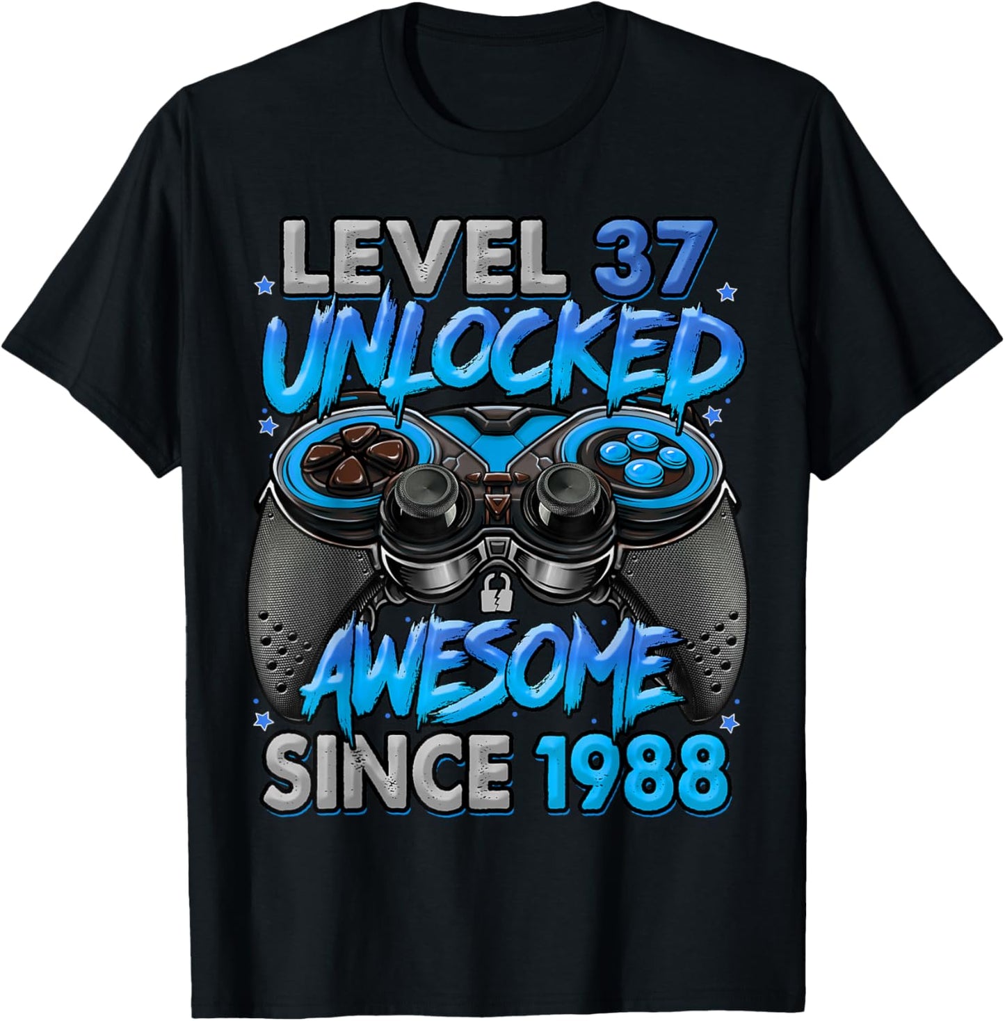 Level 37 Unlocked Awesome Since 1988 37th Birthday Gaming T-Shirt - T-Shirt | Black