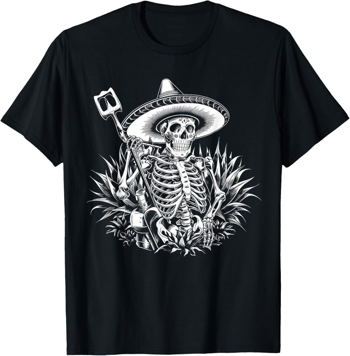 Mexico Vintage Skeleton Tequila Dia De Los Muertos Mexican T-Shirt - T-Shirt | Black
