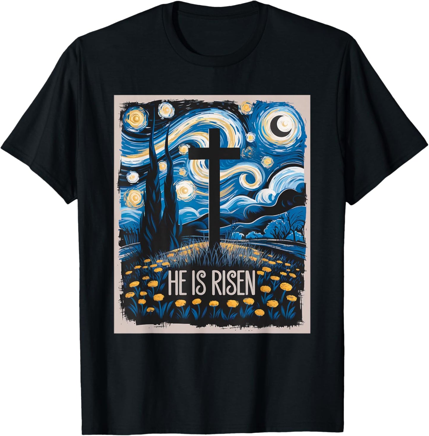 Starry Night Jesus Art Spiritual Christian Faith Easter T-Shirt - T-Shirt | Black