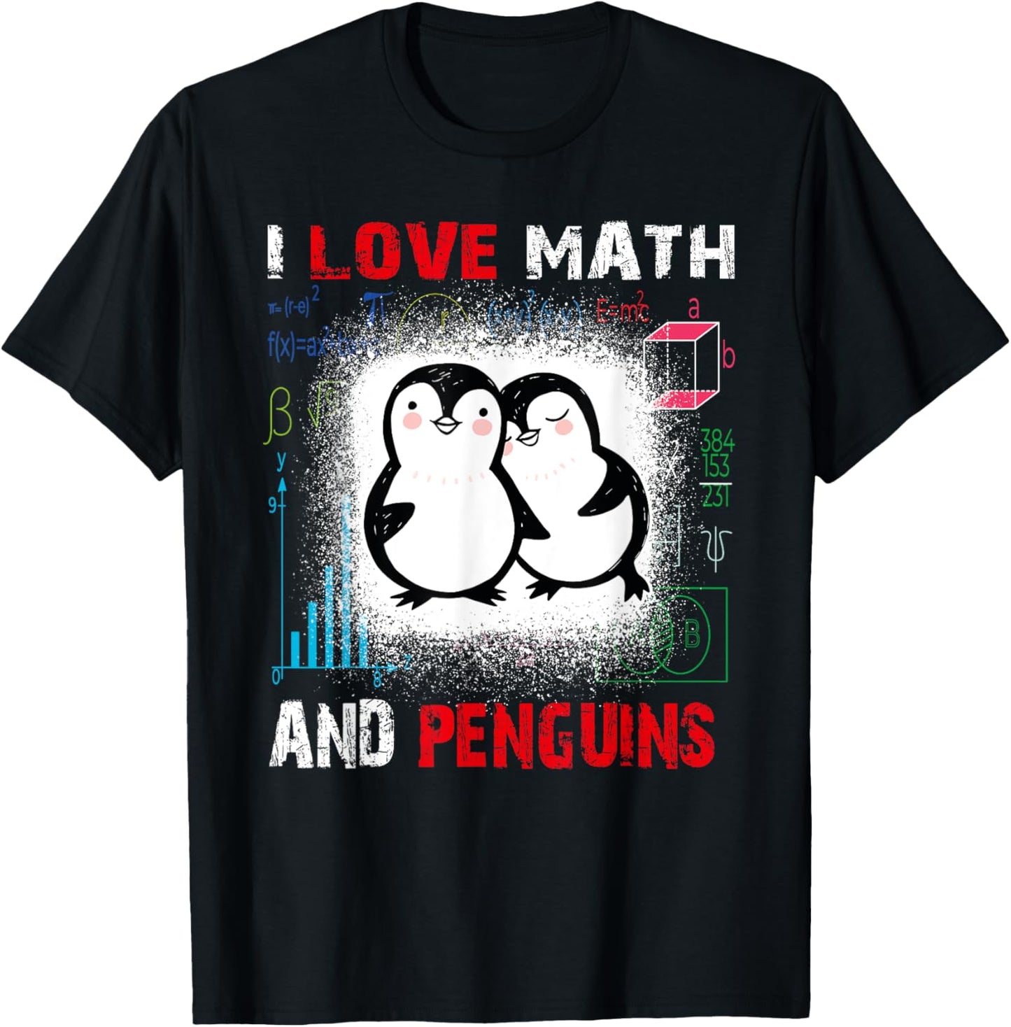 I Love Math And penguin Funny penguin Lover and Math Teacher Men Women Kids T-Shirt - T-Shirt | Black