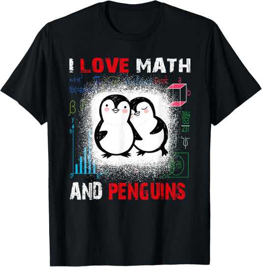 I Love Math And penguin Funny penguin Lover and Math Teacher Men Women Kids T-Shirt - T-Shirt | Black