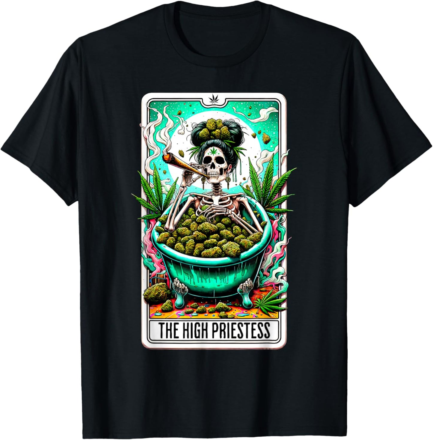 High Priestess Tarot Card 420 Cannabis Witchy Skeleton Weed T-Shirt - T-Shirt | Black
