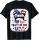 Party In USA Girls 4th of July Shirt Daughter Messy Bun USA T-Shirt - T-Shirt | Black