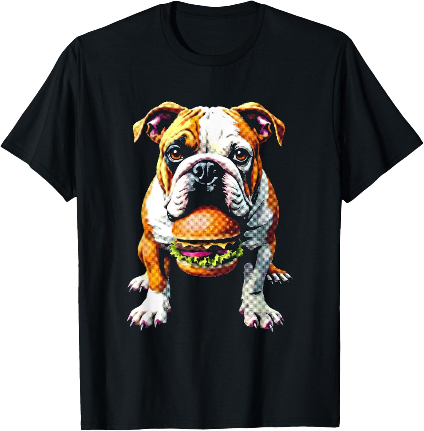 Bulldog Eats Hamburger - Funny Burger Dog Lover T-Shirt - T-Shirt | Black