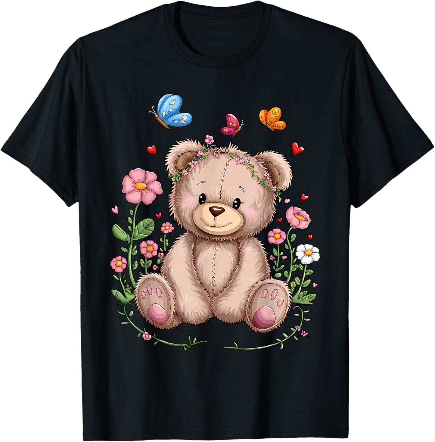 Cute Teddy Bear With Flowers I Kids Teddy T-Shirt - T-Shirt | Black
