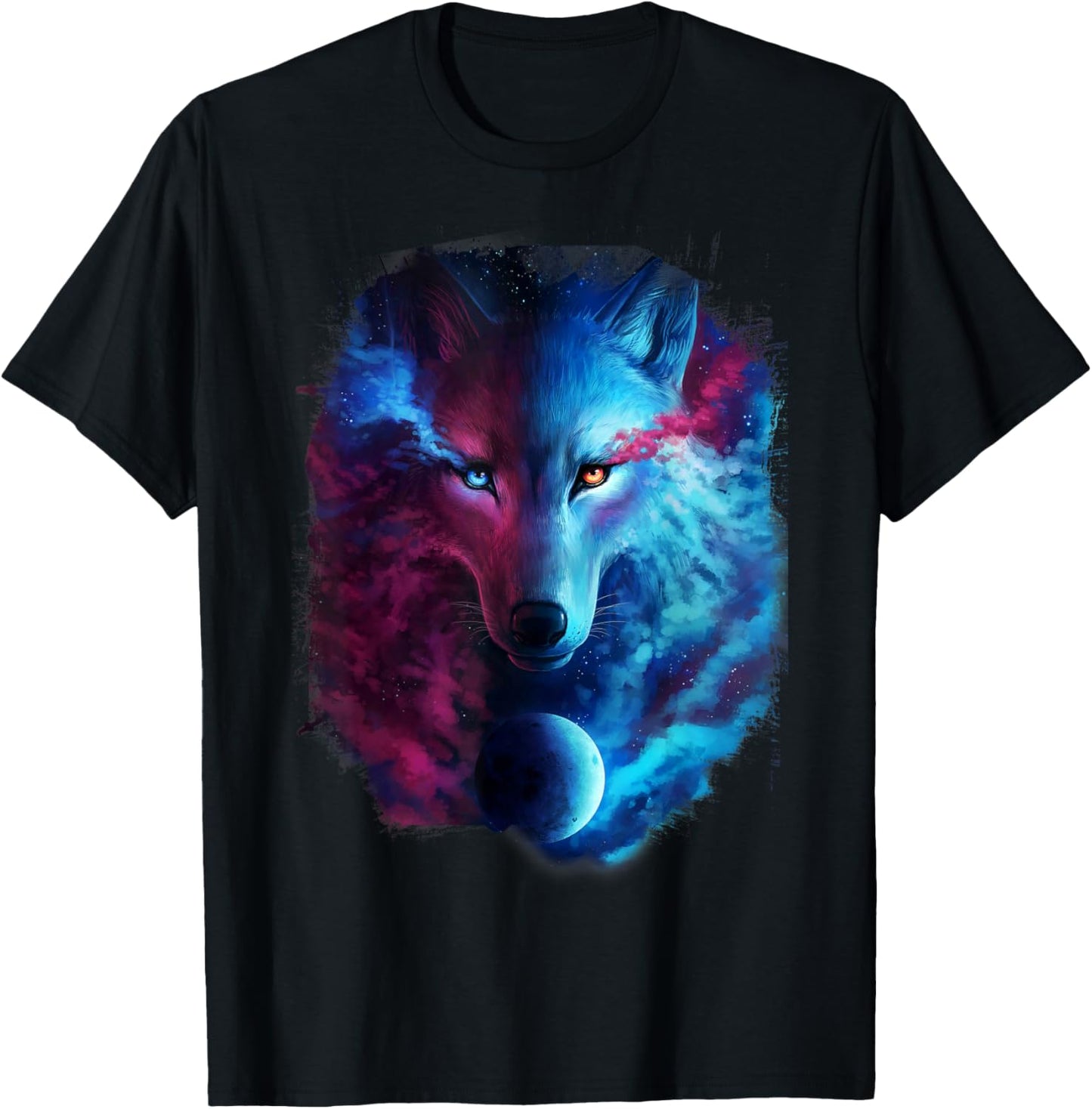 Random Galaxy, Light Dark Wolves, Ice Fire, Wolf T-Shirt - T-Shirt | Black