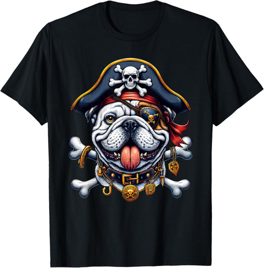 English Bulldog Pirate Crossbones Halloween Kids T-Shirt - T-Shirt | Black