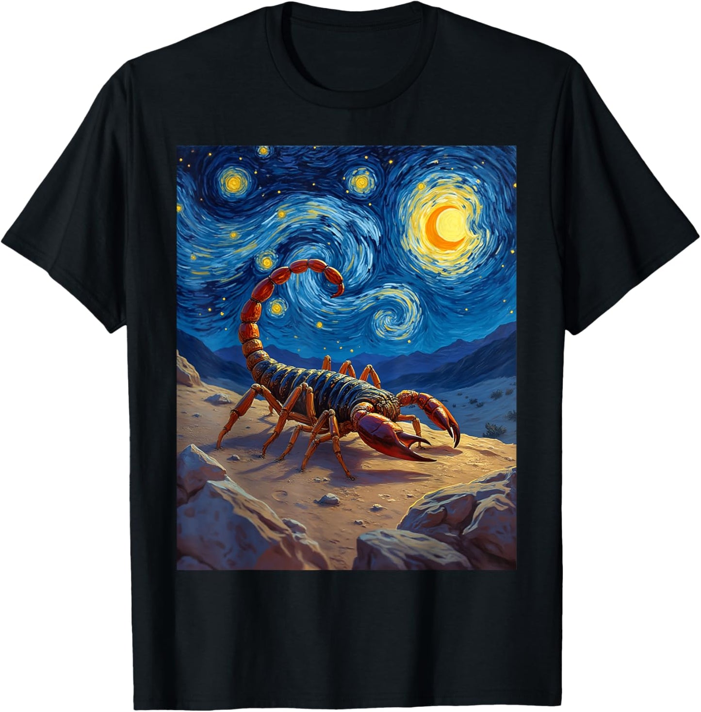 Van Gogh's Starry Night Scorpion Desert Stinger Animal T-Shirt - T-Shirt | Black
