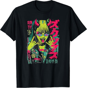 Streetwear Japonais Horreur Gothique Girl Cyberpunk Y2K Anime Haut de Gamme T-Shirt - T-Shirt | Black