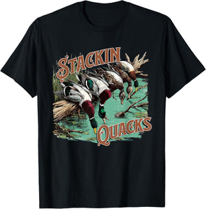 Funny Duck Hunting Stacking Quacks, Hunting Season T-Shirt - T-Shirt | Black