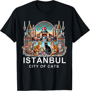 Travel to Istanbul - City of Cats, Turkey, White Font Ed T-Shirt - T-Shirt | Black