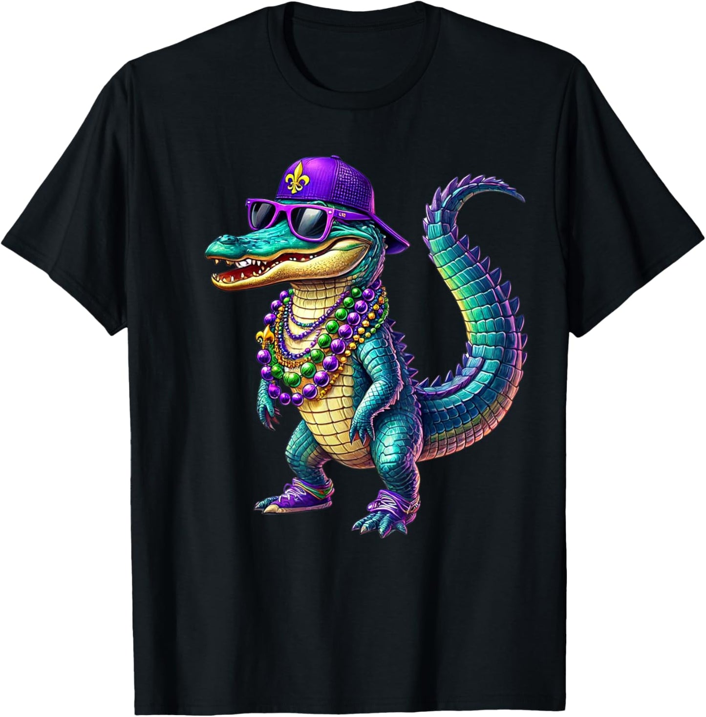 Mardigator Mardi Gras Alligator Men Women Mardi Gras Men T-Shirt - T-Shirt | Black