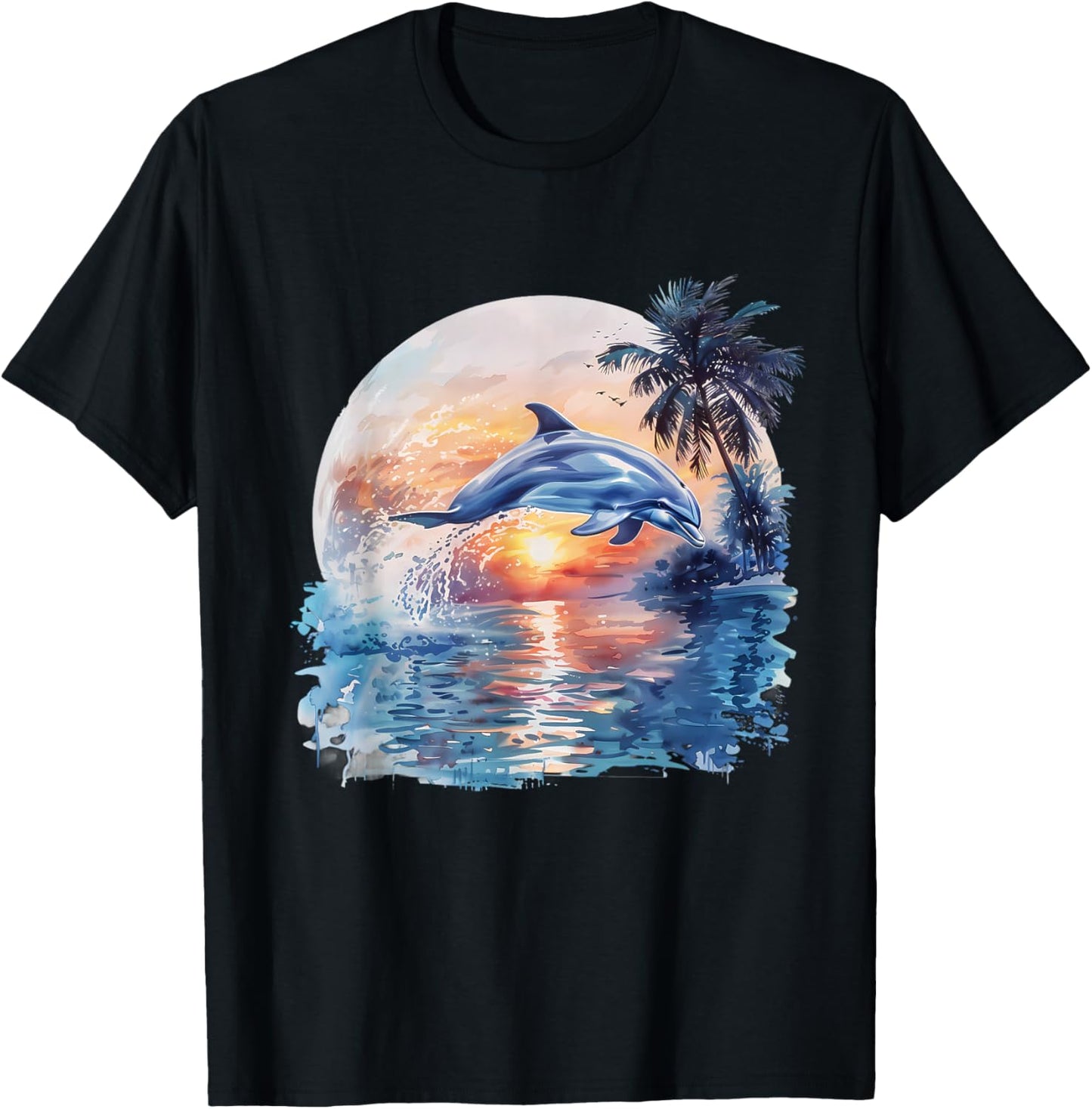 Dolphin Sunset Ocean Sea Dolphin Sea Ocean Animal Lover T-Shirt - T-Shirt | Black