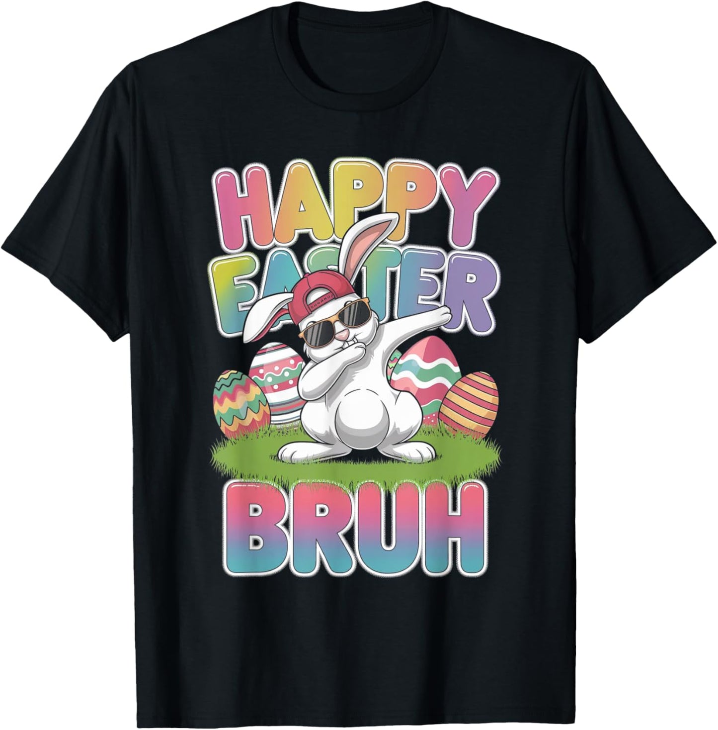 Dabbing Bunny Happy Easter Bruh, Funny Boy Girl Kids Gifts T-Shirt - T-Shirt | Black