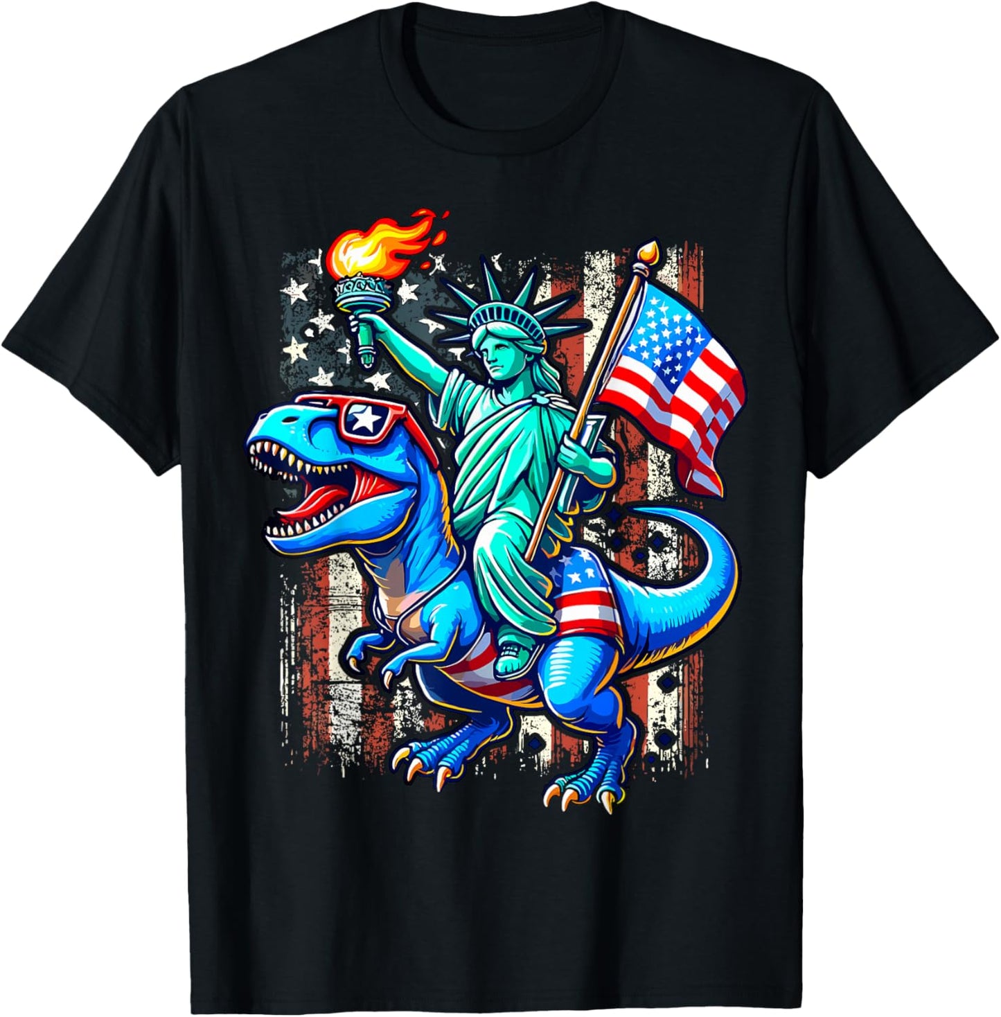 Dino Statue Of Liberty 4th Of July American T-Shirt - T-Shirt | Black