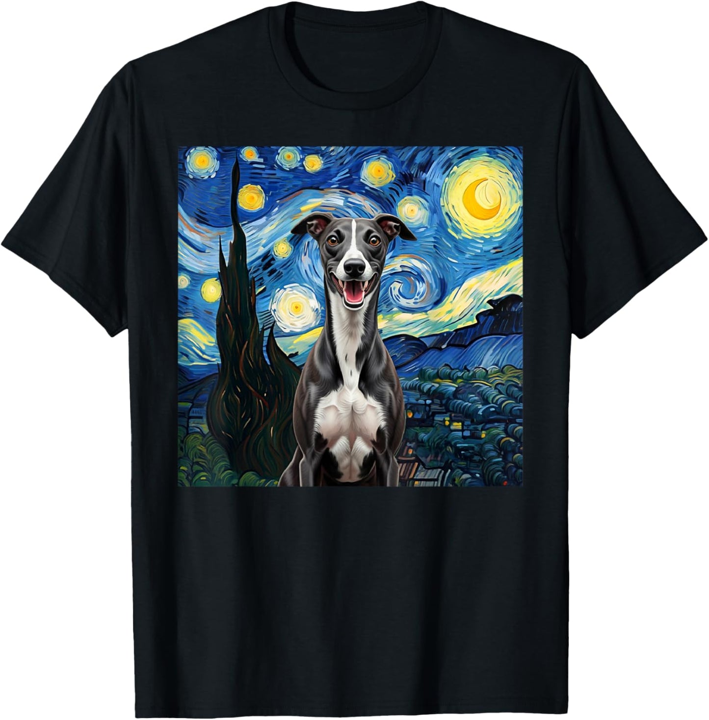 Whippet Black Starry Night Dog Lover Gift Women Kids T-Shirt - T-Shirt | Black