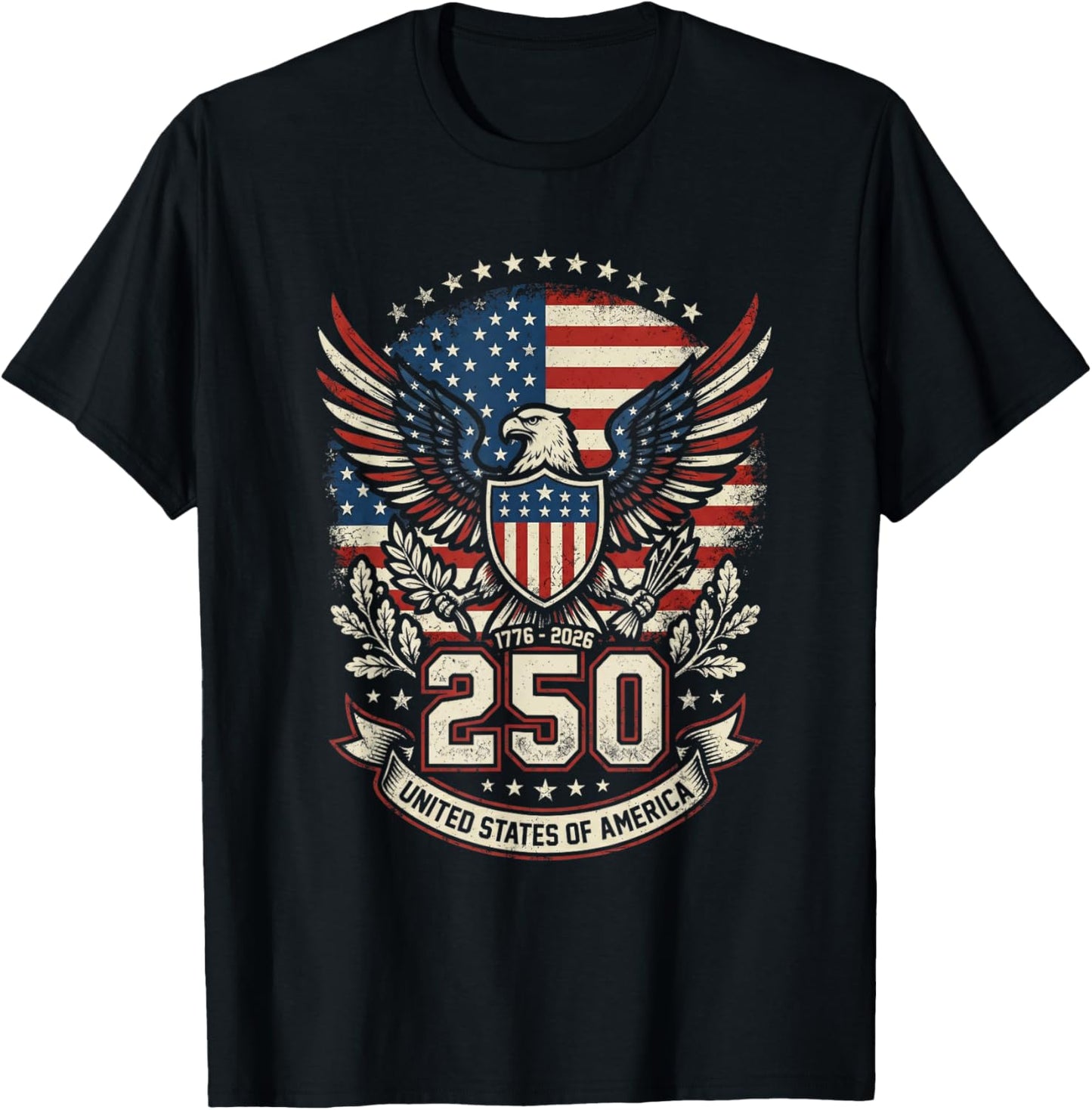 Patriotic 250 Years USA 250 Anniversary American 4th of July T-Shirt - T-Shirt | Black
