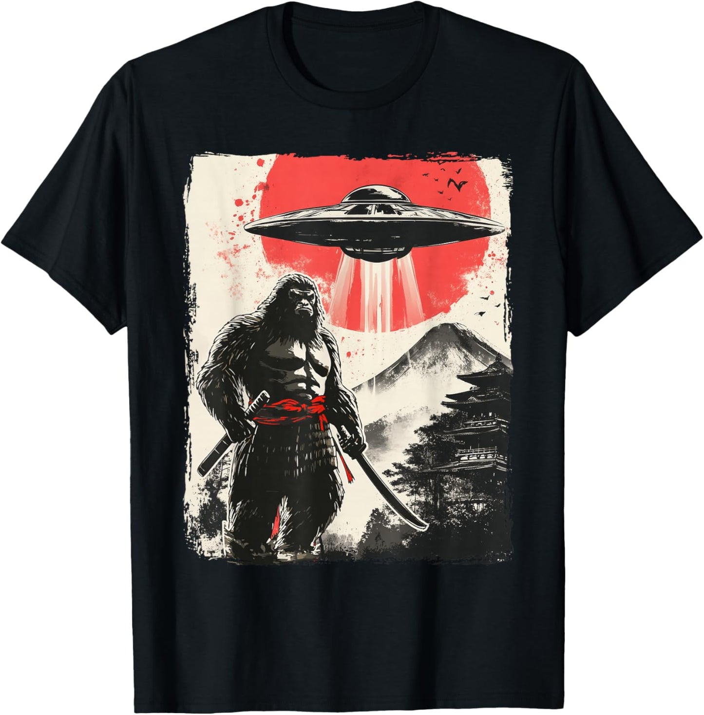 Bigfoot Samurai UFO Japan T-Shirt - T-Shirt | Black