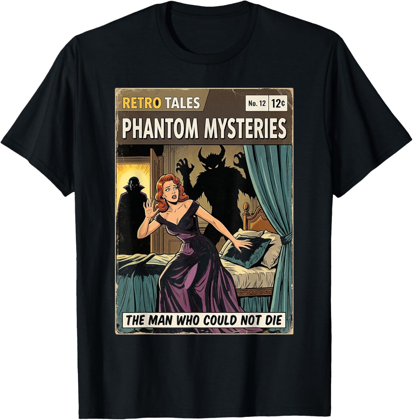 Phantom Mysteries Vintage Horror Comic Book Cover T-Shirt - T-Shirt | Black