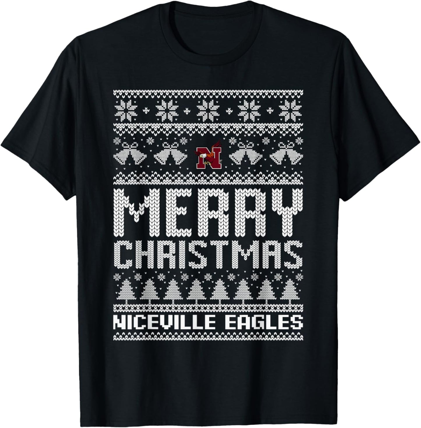 Niceville Eagles Logo Merry Christmas Ugly Sweater HS T-Shirt - T-Shirt | Black