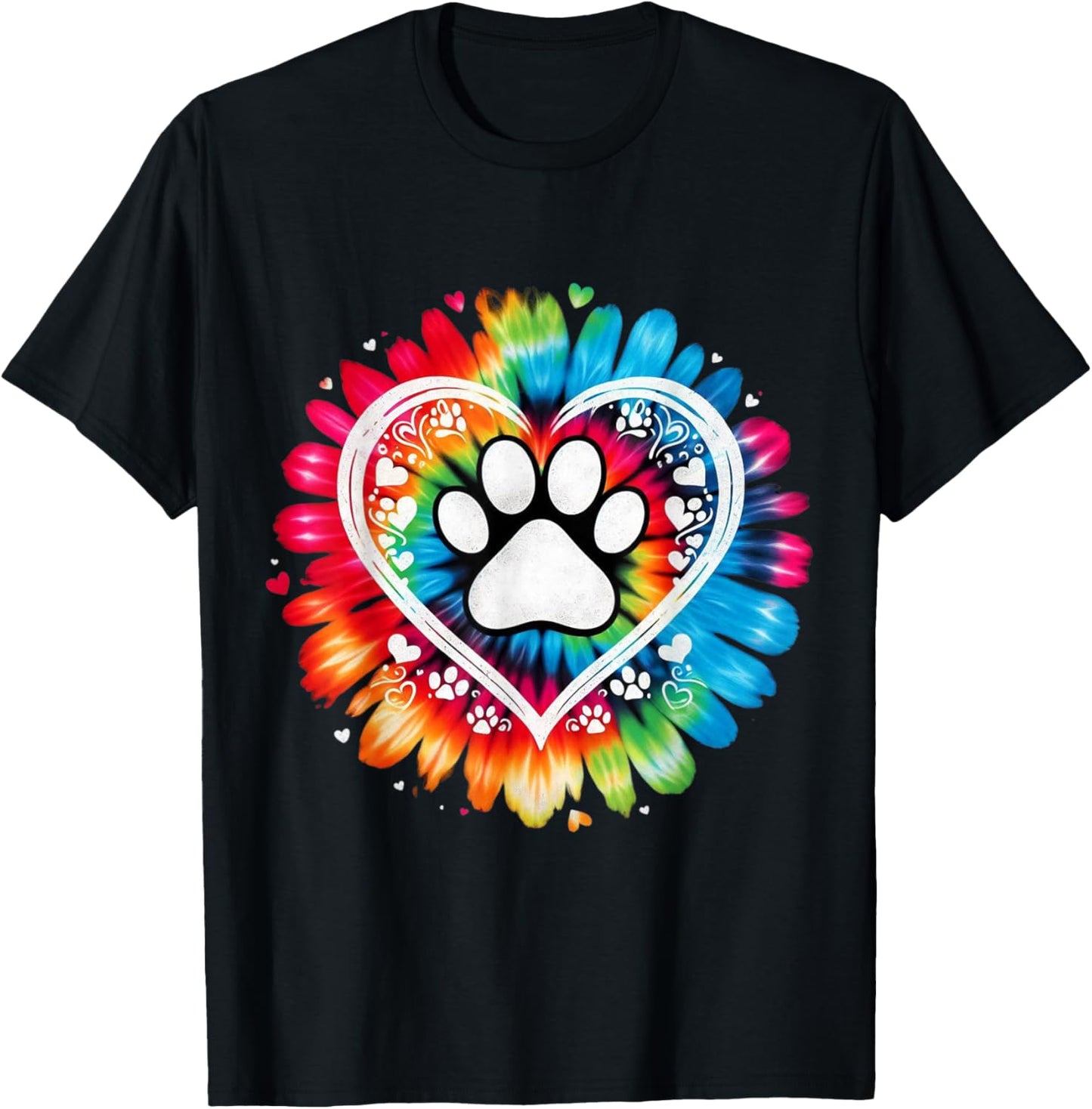 Tie Dye Love Dog Paw Print Heart Animal Lover T-Shirt - T-Shirt | Black