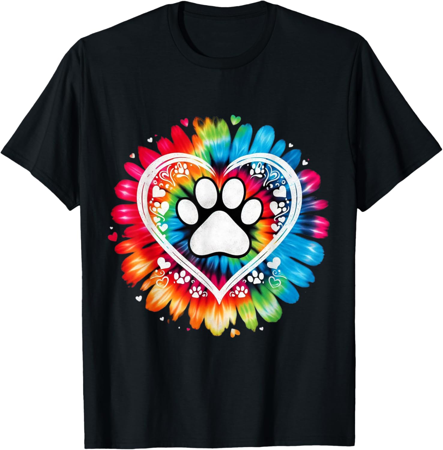 Tie Dye Love Dog Paw Print Heart Animal Lover T-Shirt - T-Shirt | Black