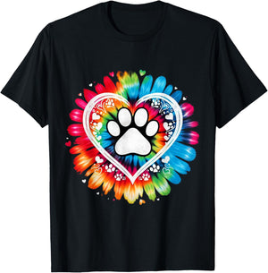 Tie Dye Love Dog Paw Print Heart Animal Lover T-Shirt - T-Shirt | Black