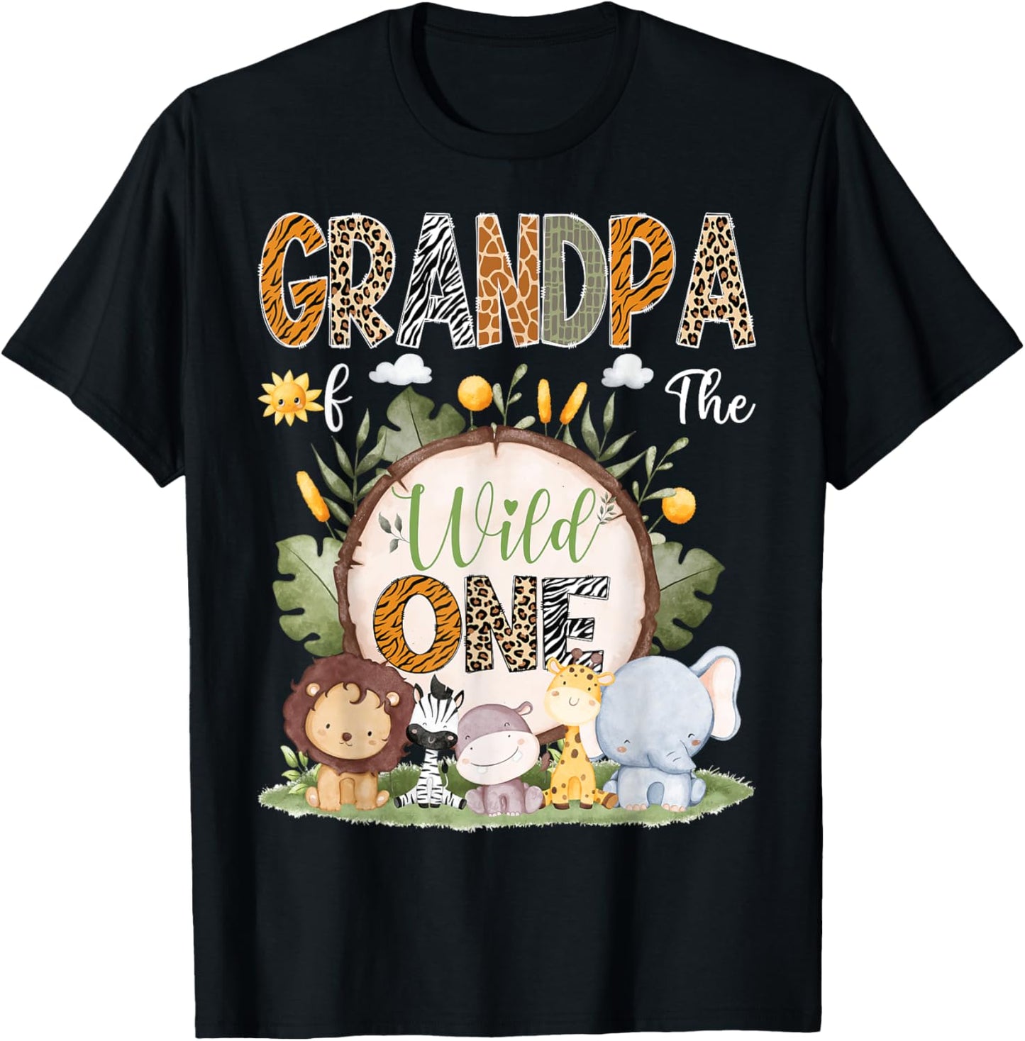 Grandpa Of The Wild One 1St Birthday Kids Safari Woodland T-Shirt - T-Shirt | Black