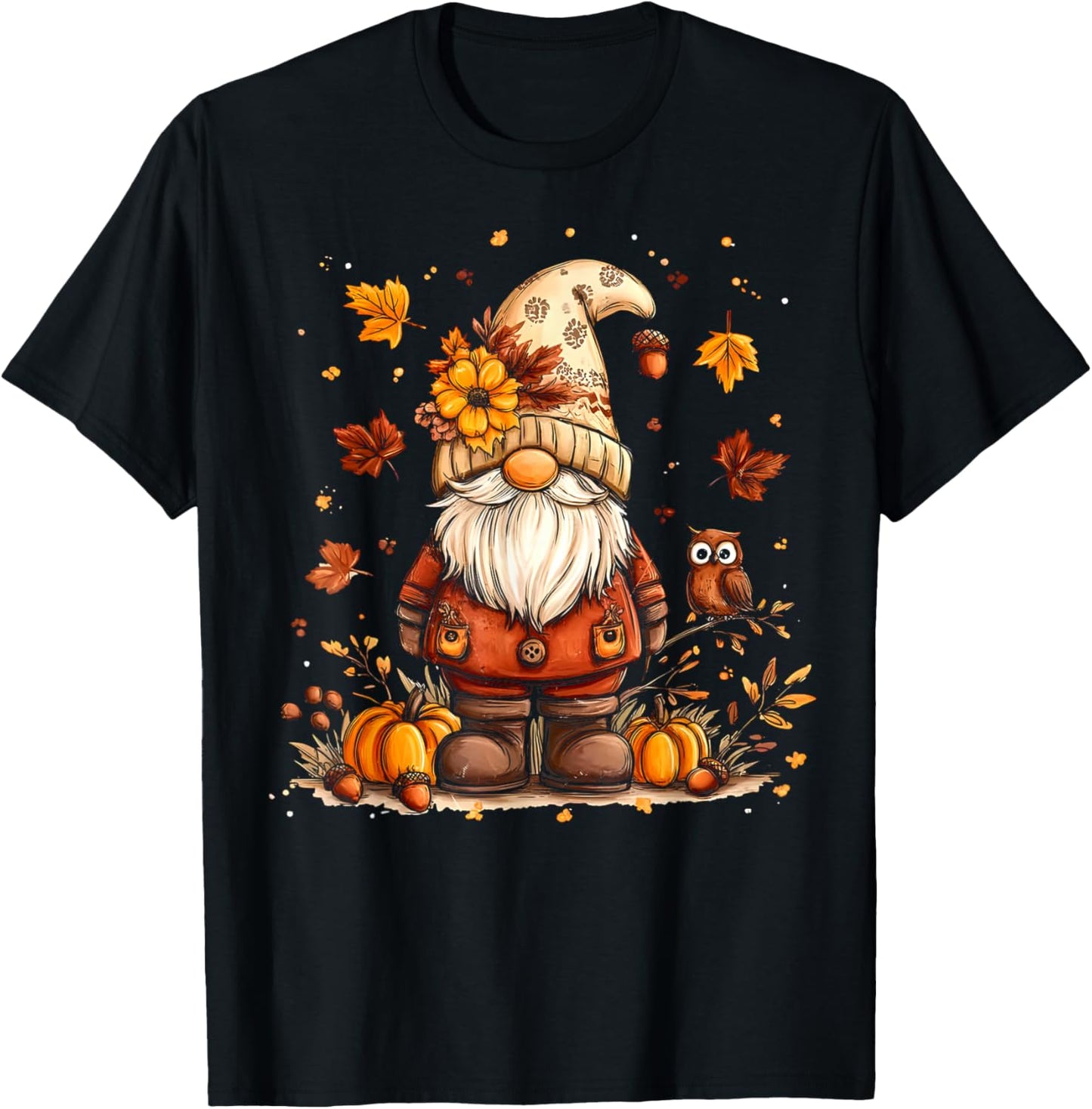 Funny Peace Gnome Halloween Thanksgiving Pumpkin Autumn Fall T-Shirt - T-Shirt | Black