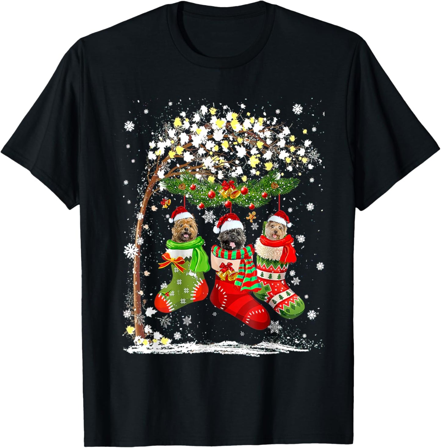 Funny Cairn Terrier Dog Tree Christmas Lights Xmas Pajama T-Shirt - T-Shirt | Black