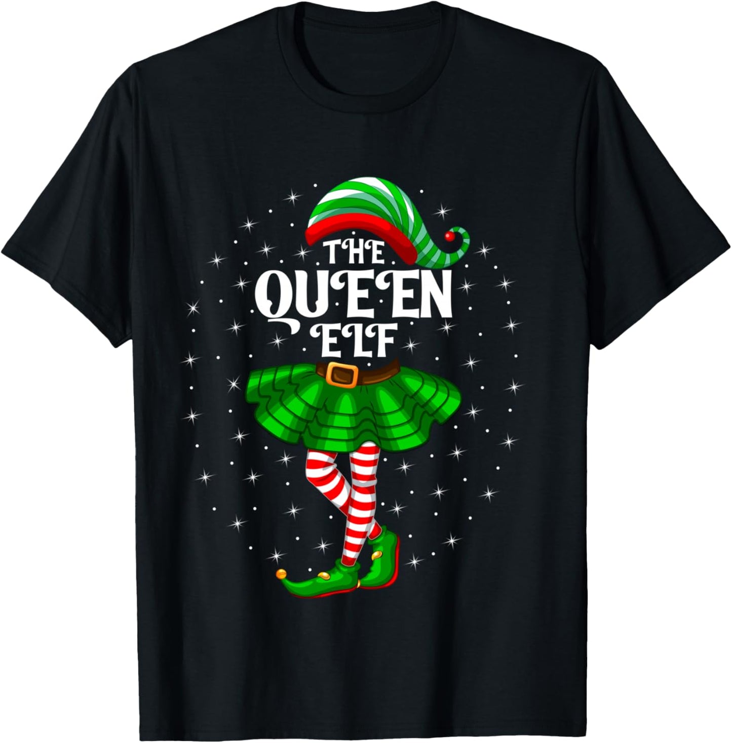 Xmas Family Matching Women Girls Mom The Queen Elf Christmas T-Shirt - T-Shirt | Black