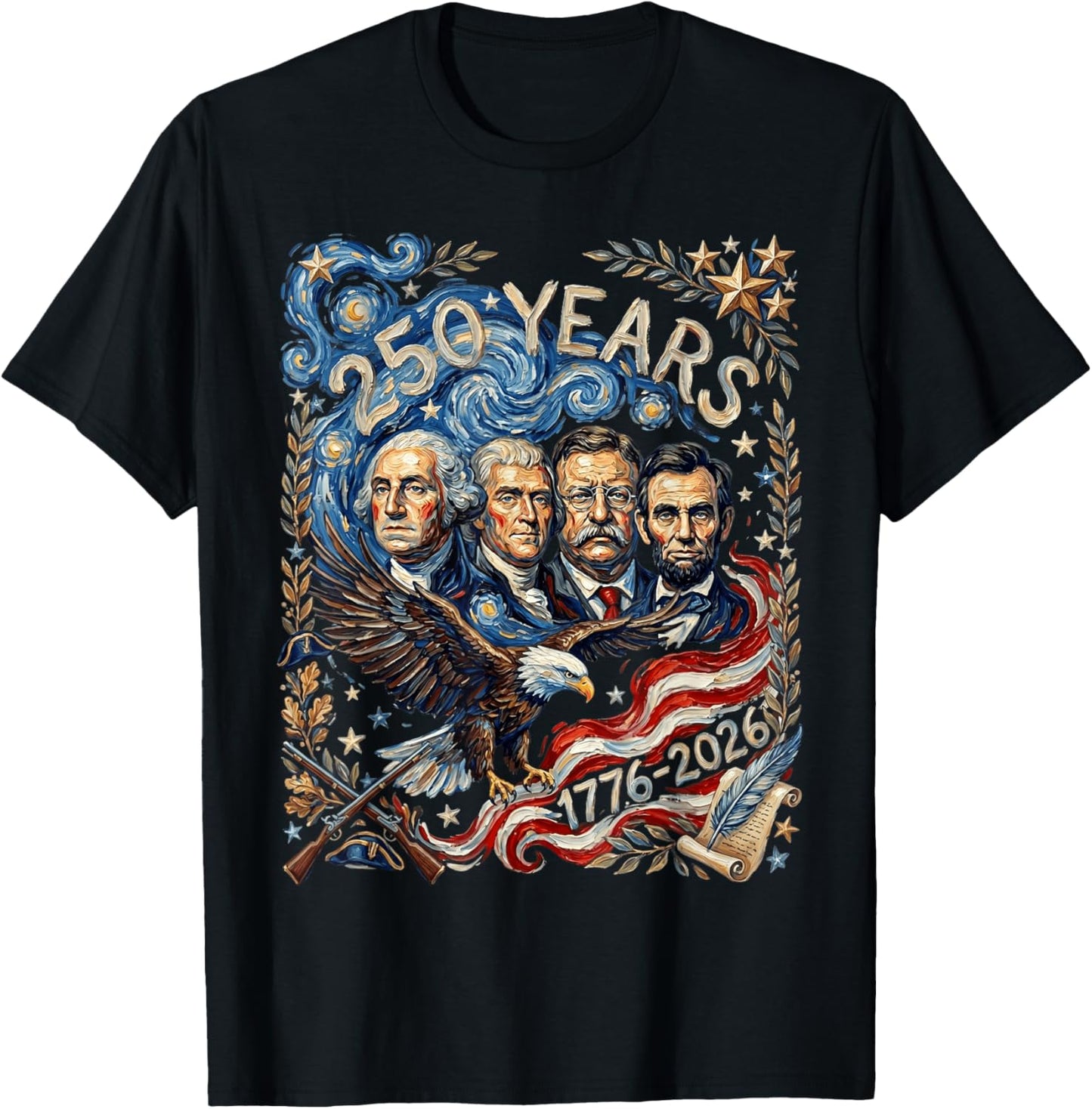 250th Anniversary USA Presidents Mount Rushmore 250 Years T-Shirt - T-Shirt | Black