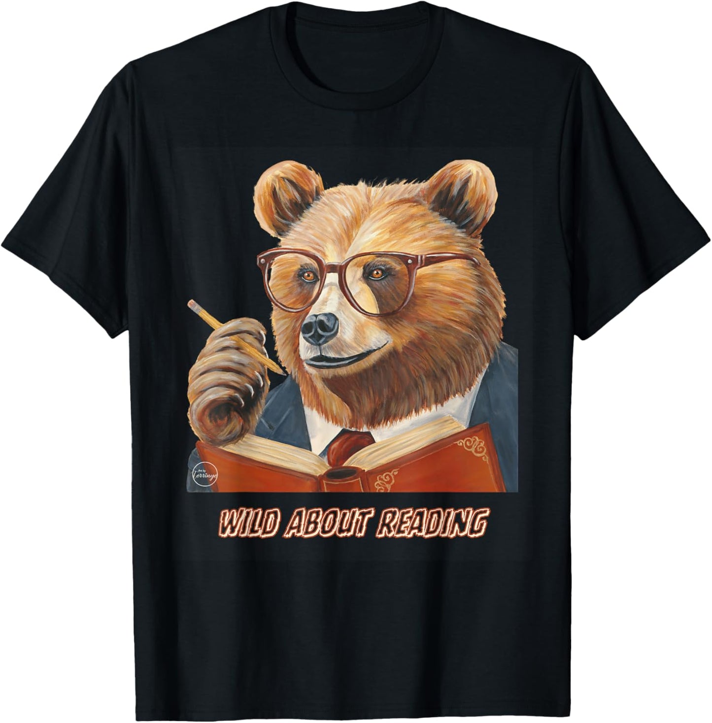 Bear Reading Book Glasses Library Zoo Teacher School Animal T-Shirt - T-Shirt | Black