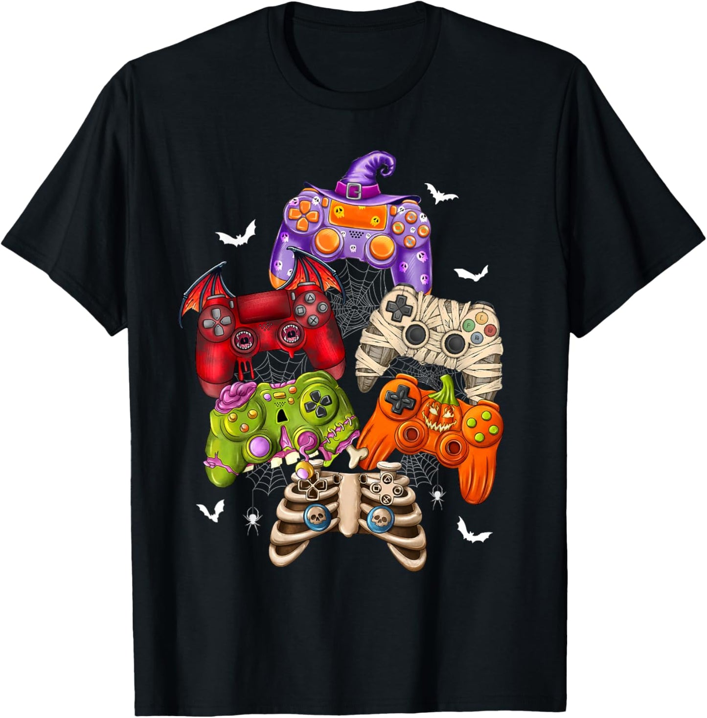 Halloween Skeleton Zombie Mummy Gaming Controllers Boys Kids T-Shirt - T-Shirt | Black