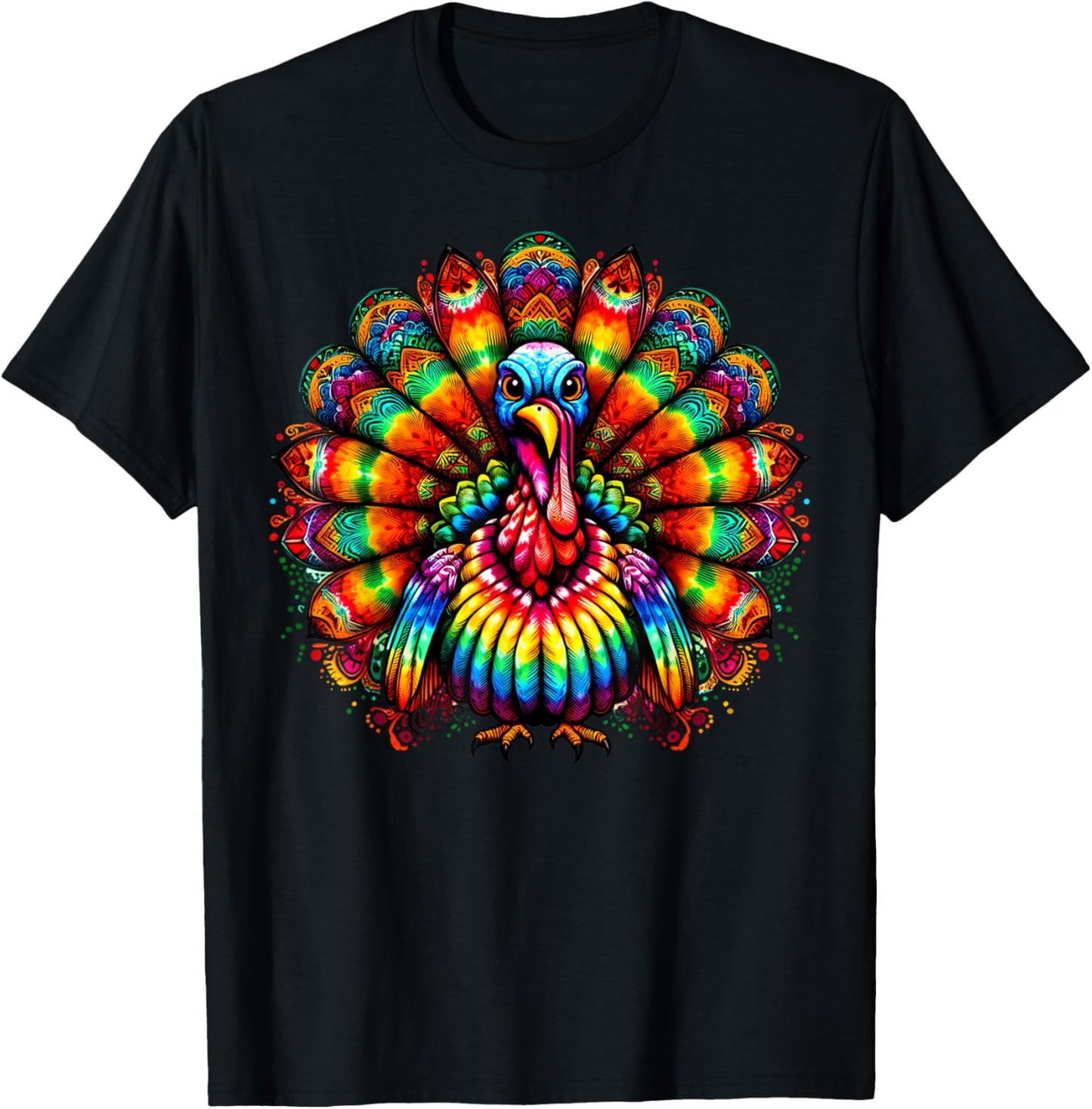 Cool Turkey Thanksgiving Spirit Animal Illustration Tie Dye T-Shirt - T-Shirt | Black