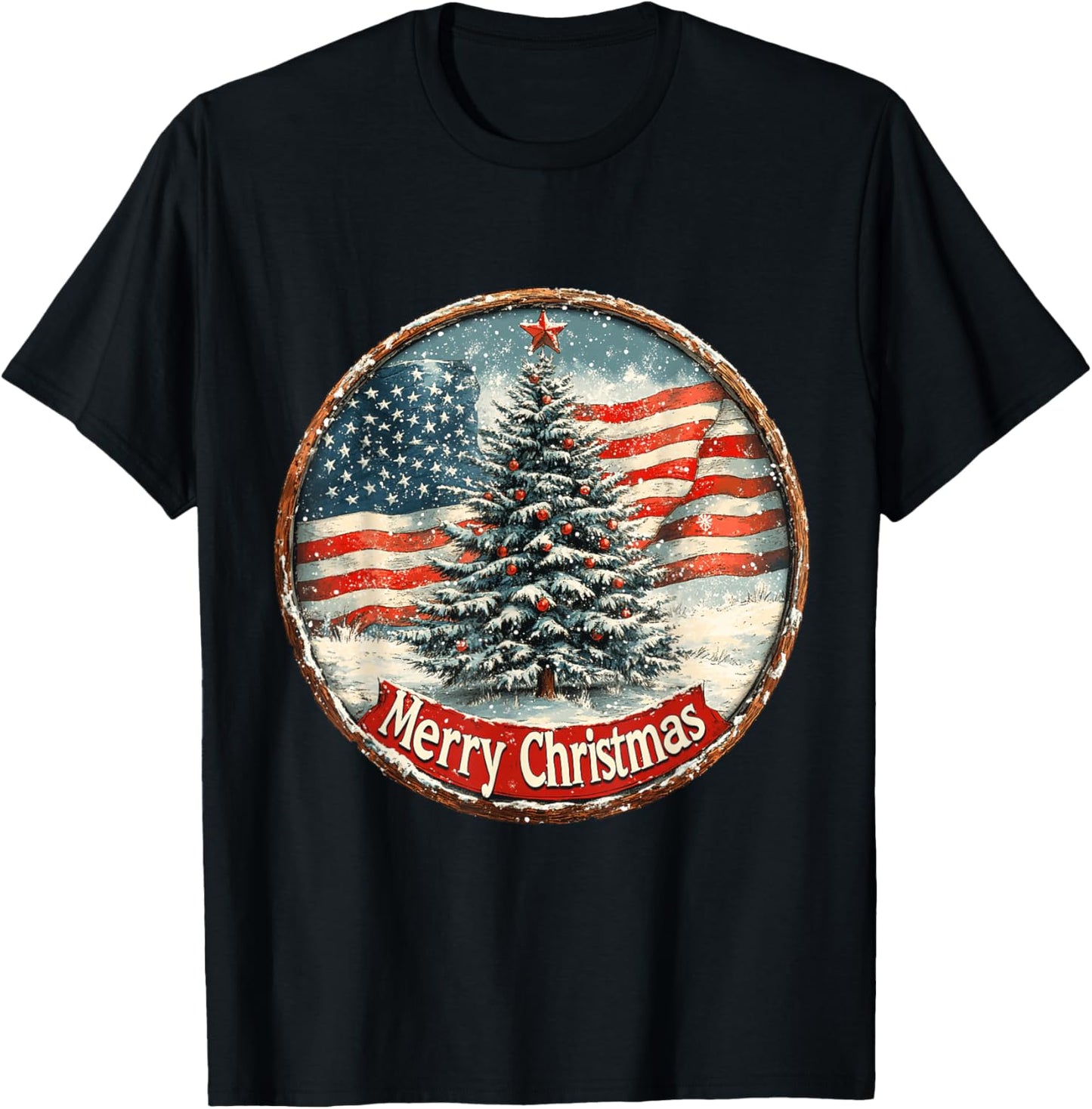 Patriotic Christmas Tree - American Flag Holiday Design T-Shirt - T-Shirt | Black
