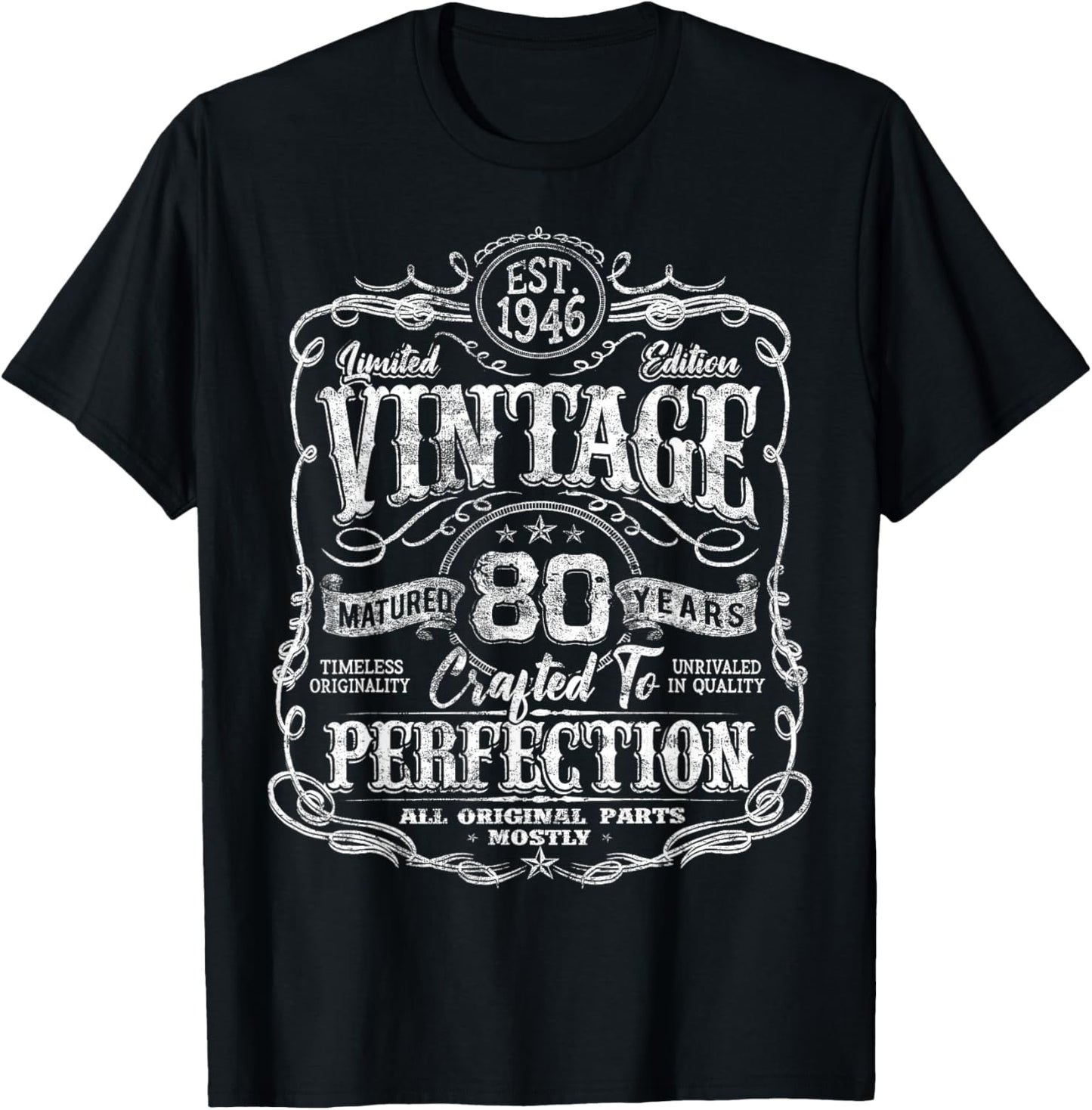 Vintage 1946 Limited Edition Shirt 80 Year Old 80th Birthday T-Shirt - T-Shirt | Black