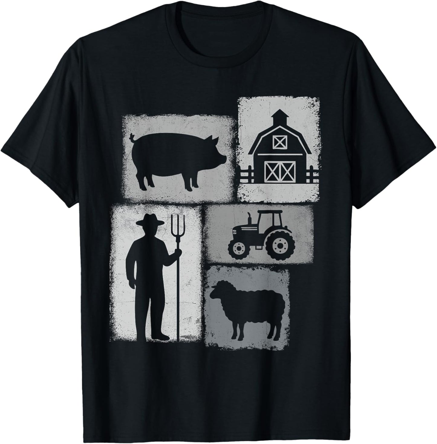 Farmer Vintage Collage Farming Rancher Cowboy Farm Owner T-Shirt - T-Shirt | Black