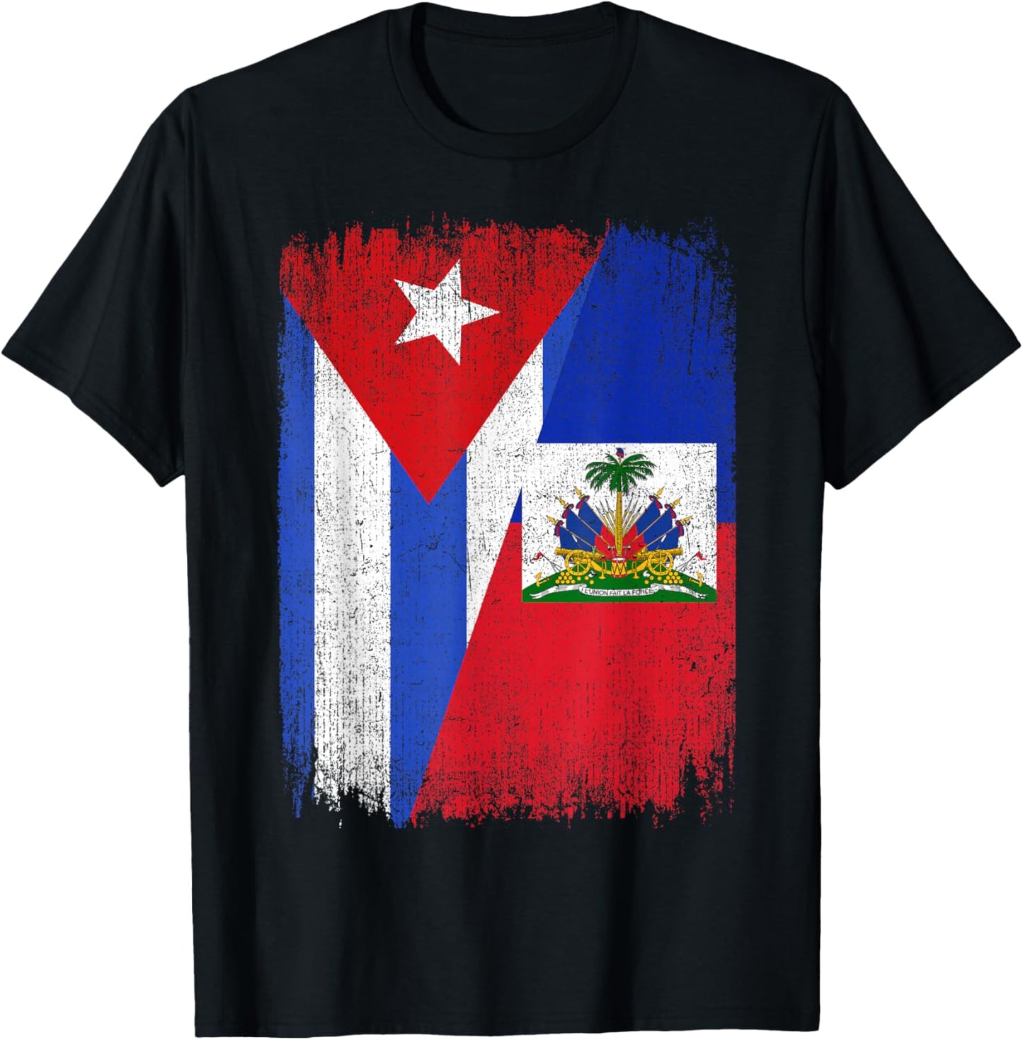 Half Cuba Haiti Flag Cuban Haitian Pride Roots T-Shirt - T-Shirt | Black