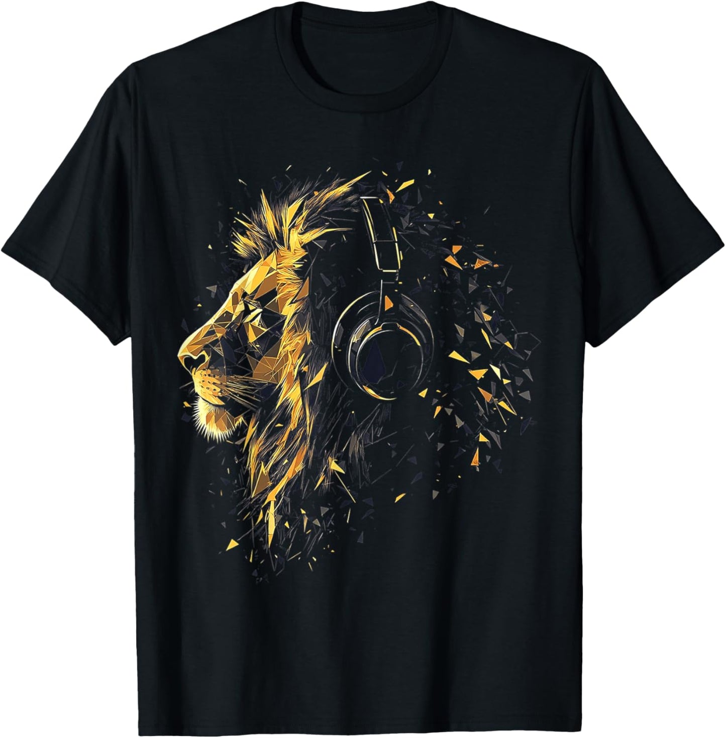 Lion Animal Graphic Music Headphone Illustration Lion T-Shirt - T-Shirt | Black